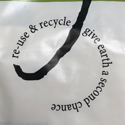 24 x 14 + 11 BG Enjoy Ameritote Soft Loop Handle Carry Bags Close Up of Re-Use and Recycle Give Earth A Second Chance Printed on Front of Bag