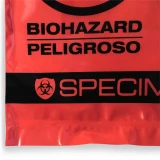 Close up of 6x9 STAT 3 Wall Specimen Transport Zipper Locking Biohazard Red Bag Bottom Seal