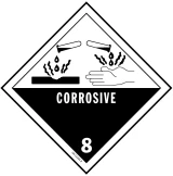 D.O.T. Corrosive Material Label for Transportation of Hazardous Materials - Class 8