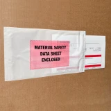 Close up of 5.5 x 10 Material Safety Data Sheet Enclosed Envelope on Box