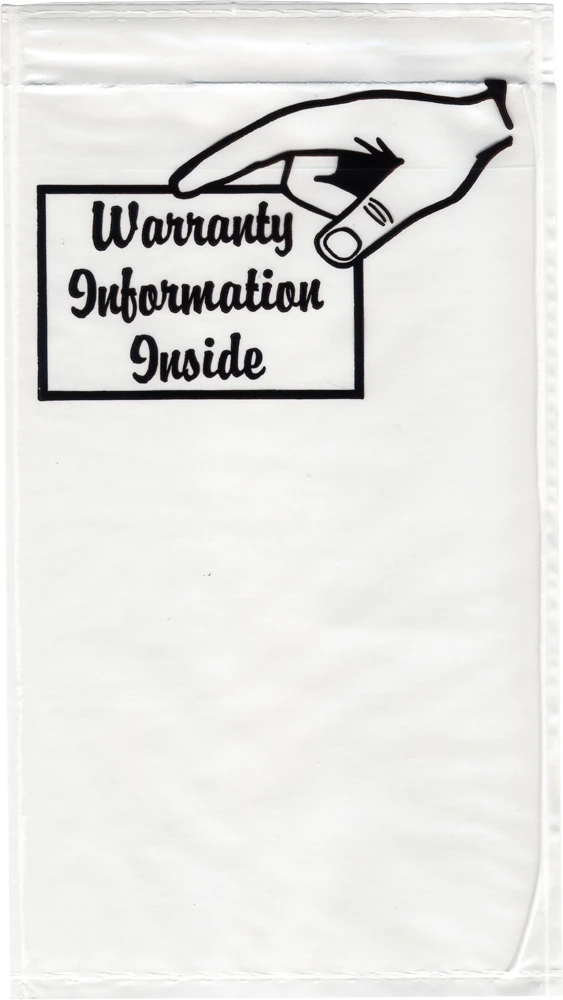 5.5x10 Partial Face WARRANTY INFORMATION ENCLOSED Back Loading Envelope