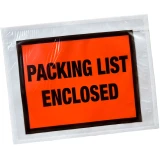 Close up of 7 x 5 1/2 Packing List Envelope Packing List Enclosed Full Face Top Loading Print on Front