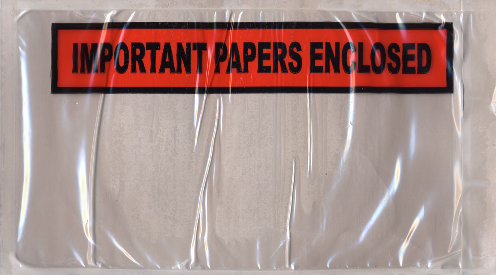 5.5" x 10" "IMPORTANT PAPERS ENCLOSED" Back Loading Packing Envelope