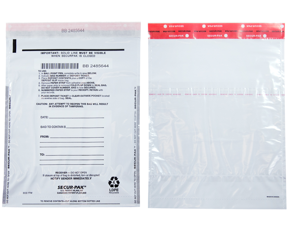 Plastic Deposit Bags with Pouch 9 x 12 SecurPak