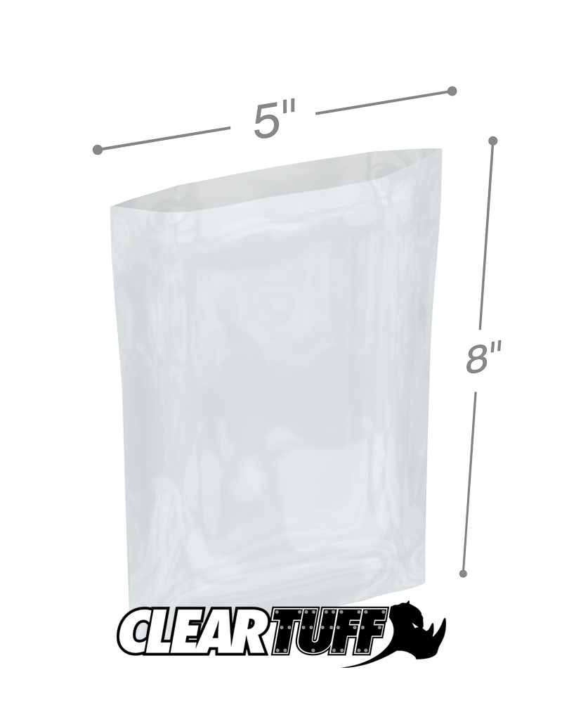 100 5x8" Clear 2 Mil Poly Bags Thick Layflat Open Top Plastic FDA Baggies