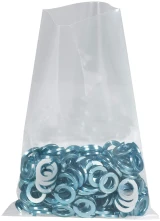Clear 10 x 20 4 Mil flat poly bags filled with split lock washers