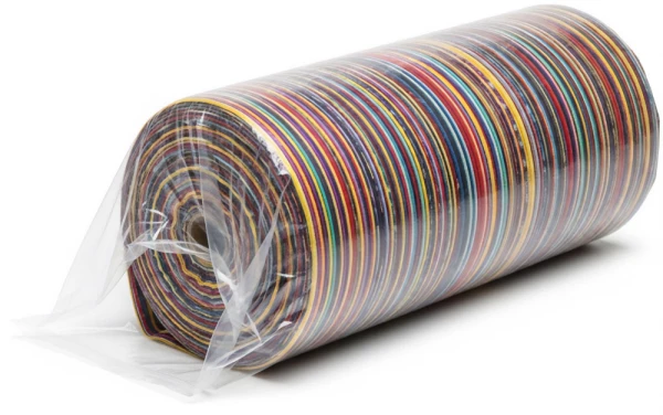 Roll of Colorful Fabric inside of a 2 Mil 20 x 36 Poly Bag