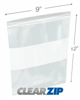 9 x 12 Clearzip Locking Top Bags with White Block 2 Mil