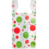 Front of 12 x 7 x 22 Dots T-Shirt Holiday Shopping Bags with Red and Green Dots