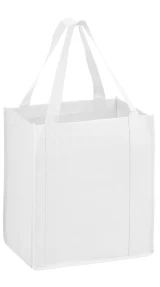 White 13 x 10 x 15 + 10 White Heavy Duty Non-Woven Grocery Tote Bag