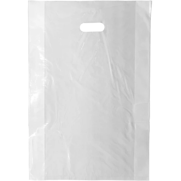 16 x 4 x 22.5 White Die-Cut Kidney Shaped Handle Plastic Retail Merchandise 1.25 Mil Bags