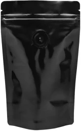 Black Back of Clear/Black 2 oz. Stand Up Pouch with Valve