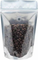 Clear/Black 8 oz. Stand Up Pouch with Valve with Coffee Beans