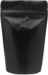 Black Back of Clear and Black 8 oz. Stand Up Pouch with Valve