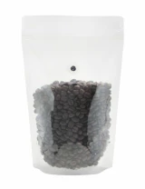 Clear 12 oz. Stand Up Pouch with Valve with Coffee Beans
