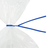 Close up of 10 Inch Blue Plastic Twist Ties Tied on Bag