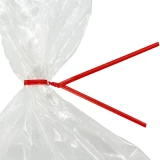 Close up of 10 Inch Red Paper Twist Ties Tied on Bag