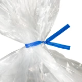 Close up of 4 Inch Blue Plastic Twist Ties Tied on Bag