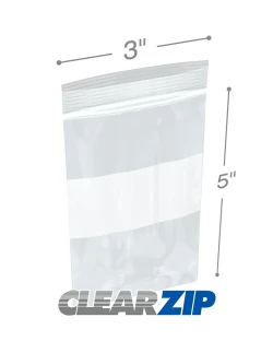 3" x 5" 4 Mil White Block Clearzip Lock Top Bags