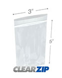 3 in x 5 in 1.25 Mil Clearzip® Locking Top Bags