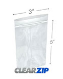 3 in x 5 in 2 Mil Clearzip Lock Top Bags