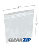 5 in x 5 in 2 Mil Clearzip Lock Top Bags