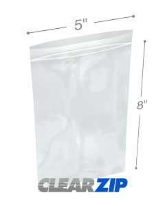 5 in x 8 in 8 Mil ClearZip® Locking Top Bags