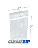 2 in x 3 in Hang Hole 2 Mil Clearzip® Locking Top Bags