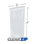 5 in x 12 in Hang Hole 2 Mil Clearzip® Locking Top Bags