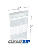 2 in x 3 in White Block 2 Mil Clearzip® Locking Top Bags