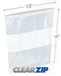 13 in x 18 in 4 mil White Block Clearzip® Locking Top Bags