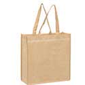 13 x 5 x 13 + 5 Tan Non Woven Grocery Tote Bag with Poly Board Insert