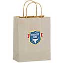 Digitally Printed 8 x 4 x 10 + 4 Oatmeal Color Twisted Paper Handle Shoppers