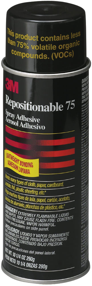 3M Repositionable Spray Adhesive 75 Aerosol Can Clear, 16 oz 3M Repositionable Spray Adhesive 75 Aerosol Can Clear, 16 oz