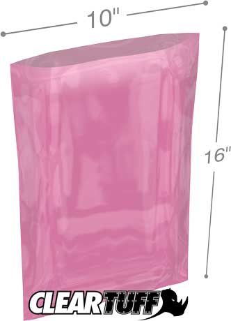 10x16 6 mil Pink Antistat Poly Bags