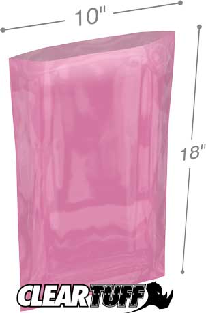 10x18 6 mil Pink Antistat Poly Bags