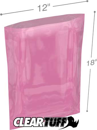12x18 6 mil Pink Antistat Poly Bags