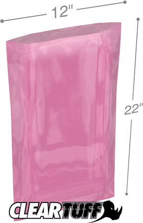 12x22 4 mil Pink Antistat Poly Bags