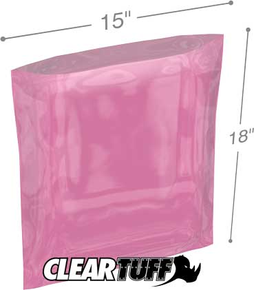 15x18 6 mil Pink Antistat Poly Bags