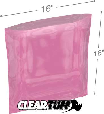 16x18 6 mil Pink Antistat Poly Bags