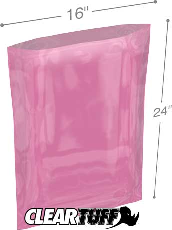 16x24 4 mil Pink Antistat Poly Bags