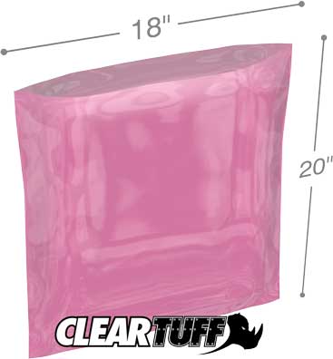 18x20 6 mil Pink Antistat Poly Bags