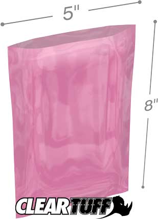 5x8 6 mil Pink Antistat Poly Bags
