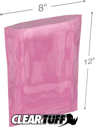 8x12 6 mil Pink Antistat Poly Bags