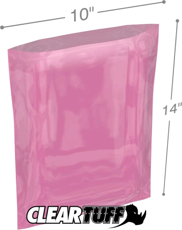 Pink 10 x 14 2 mil Anti-Static Poly Bags 10x14 2 mil Pink Antistat Poly Bags