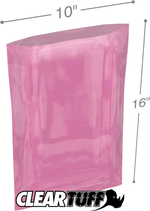 10x16 4 mil Pink Antistat Poly Bags