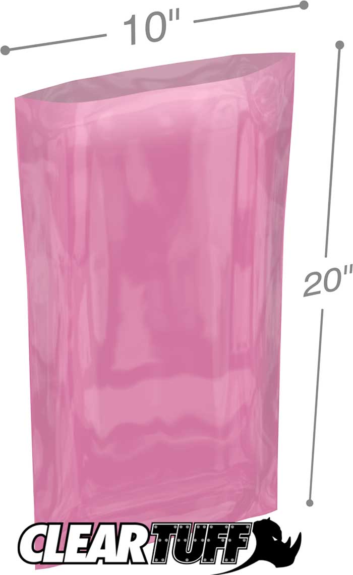 10x20 6 mil Pink Antistat Poly Bags