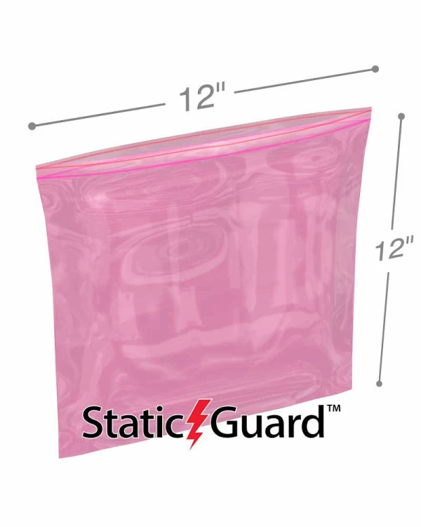12x12 4Mil Minigrip Reclosable Pink Anti Static Bags