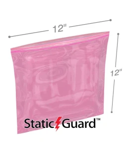 12" x 12" 4-Mil Pink Anti Static Zip Bags - Minigrip