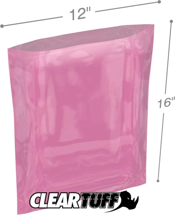 12x16 6 mil Pink Antistat Poly Bags